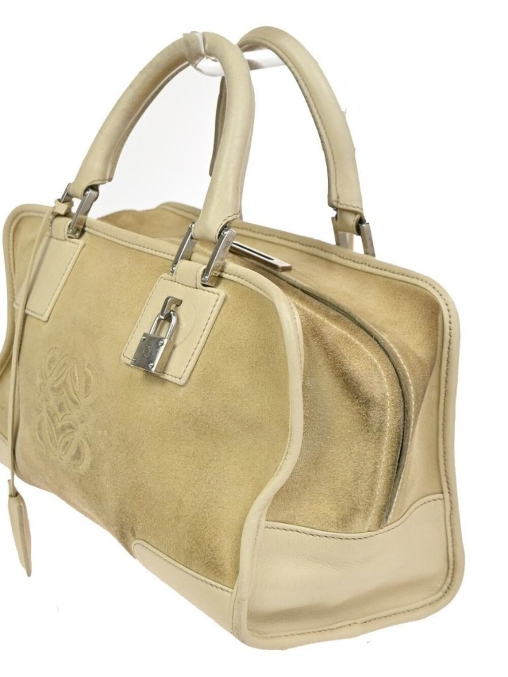 LOEWE Anagram logo Amazona 28 Handbag Suede Leather Beige Spain SHW 38CA785 - Picture 2 of 16